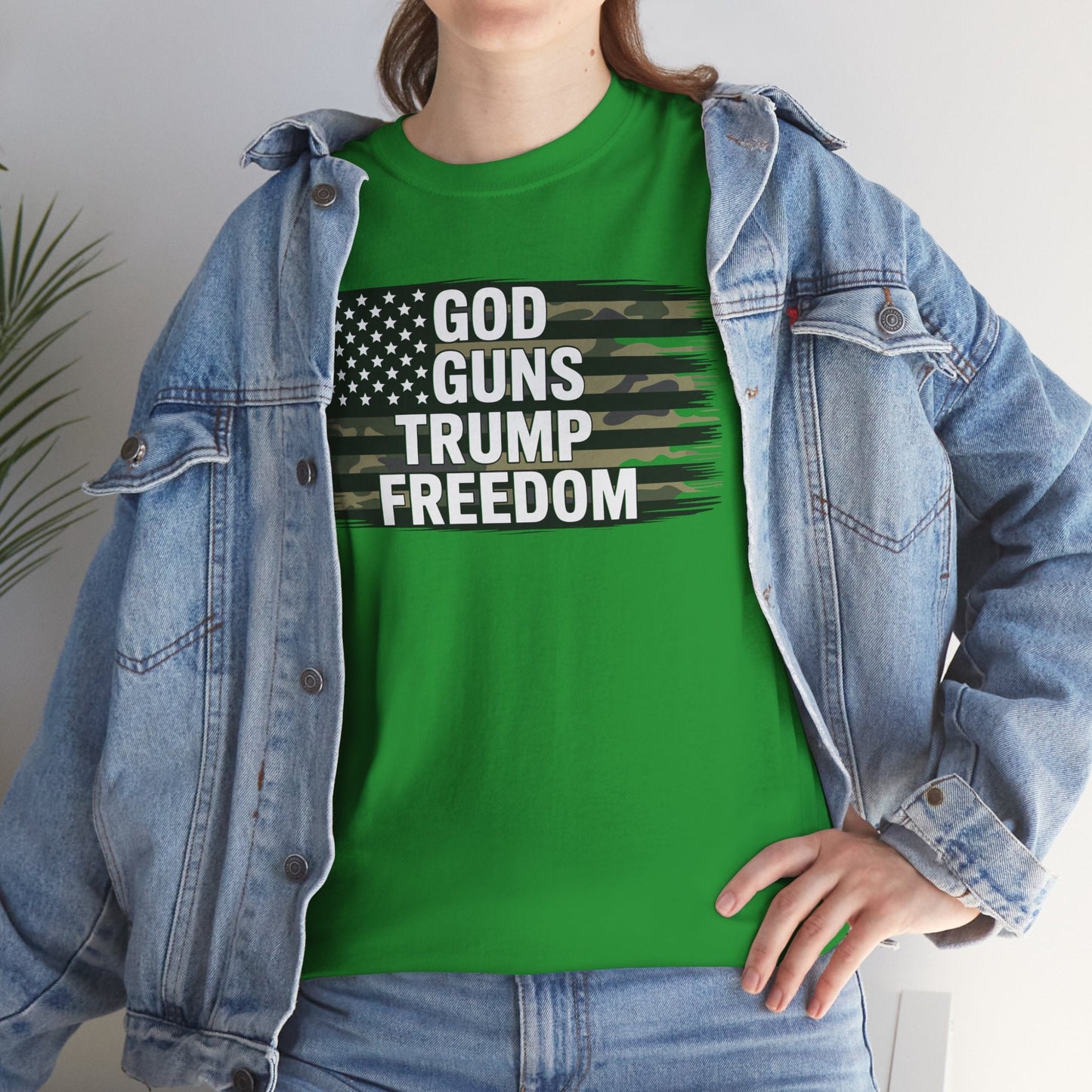 God Guns Trump Freedom Funny Camouflage Pro Gun USA Flag T-Shirt
