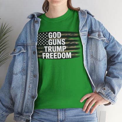 God Guns Trump Freedom Funny Camouflage Pro Gun USA Flag T-Shirt