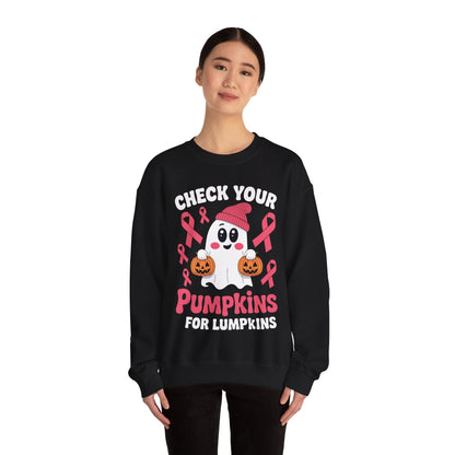 Breast Cancer Halloween Boo Ghost Check Your Pumpkins Womens Sweatshirt