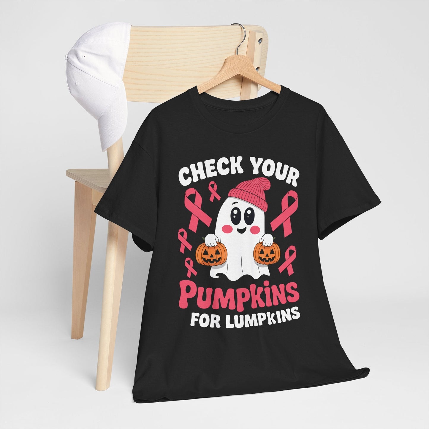 Breast Cancer Halloween Boo Ghost Check Your Pumpkins Womens T-Shirt
