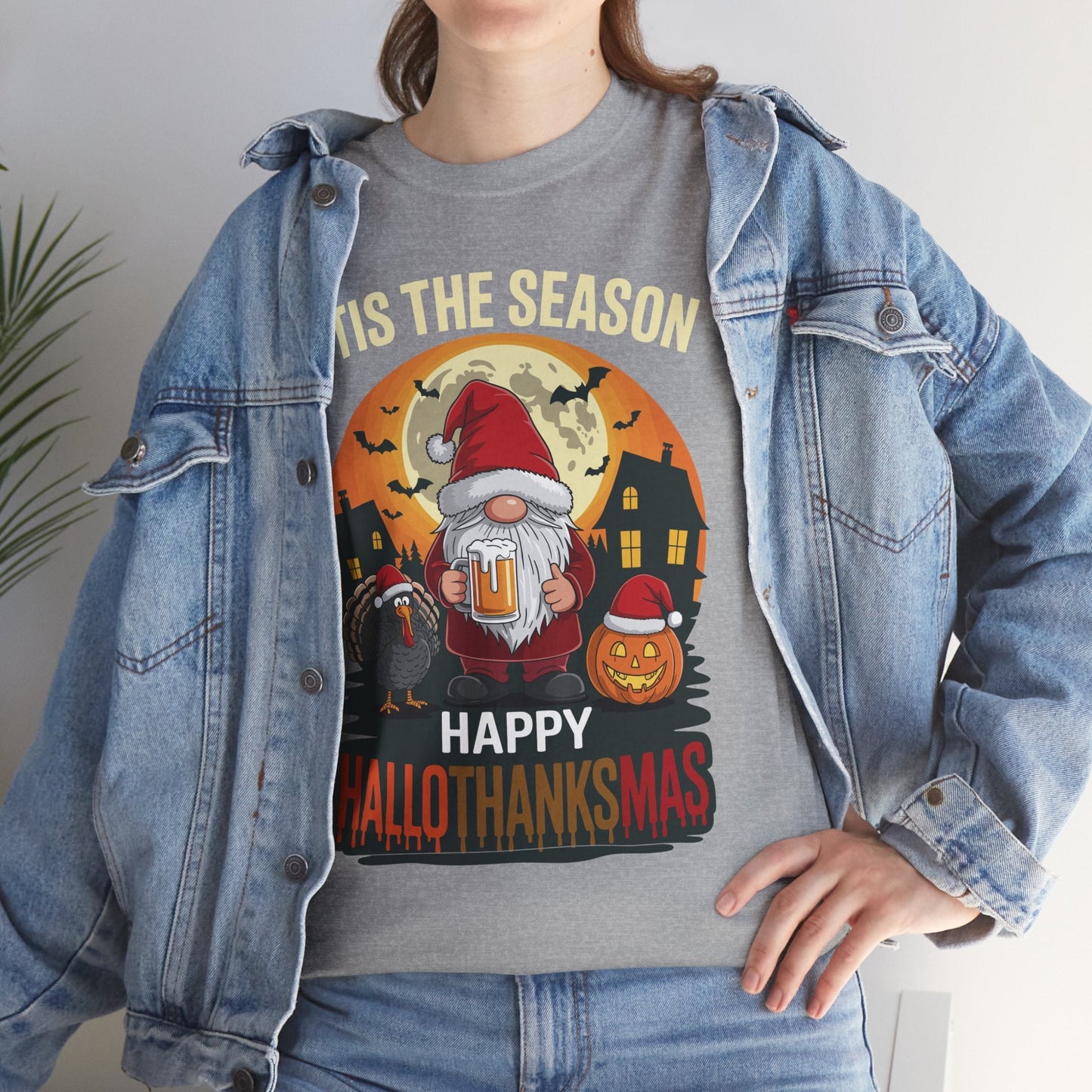 Happy Hallothanksmas Halloween Thanksgiving Merry Christmas T-Shirt