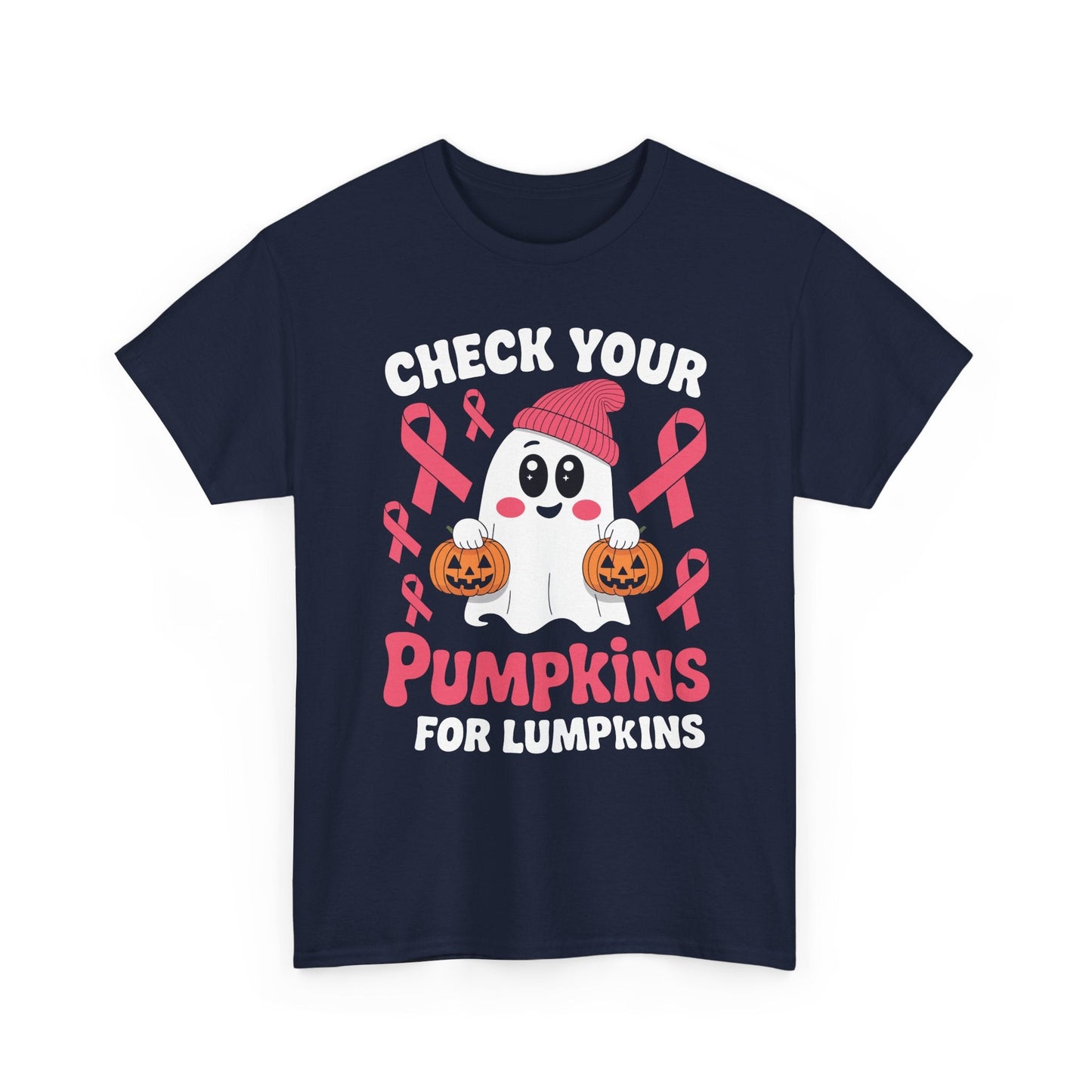 Breast Cancer Halloween Boo Ghost Check Your Pumpkins Womens T-Shirt