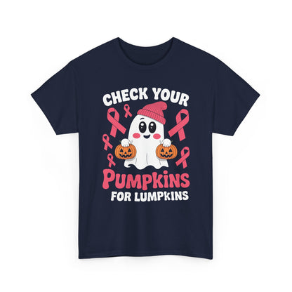 Breast Cancer Halloween Boo Ghost Check Your Pumpkins Womens T-Shirt