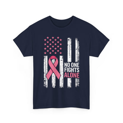 No One Fights Breast Cancer Alone American Flag Pink Ribbon T-Shirt