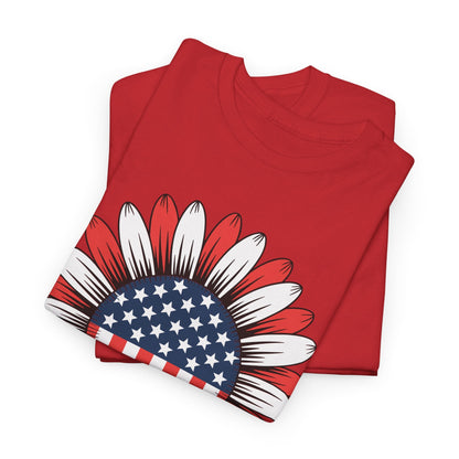 Sunflower American Flag 4th of July Women Men Merica USA T-Shirt