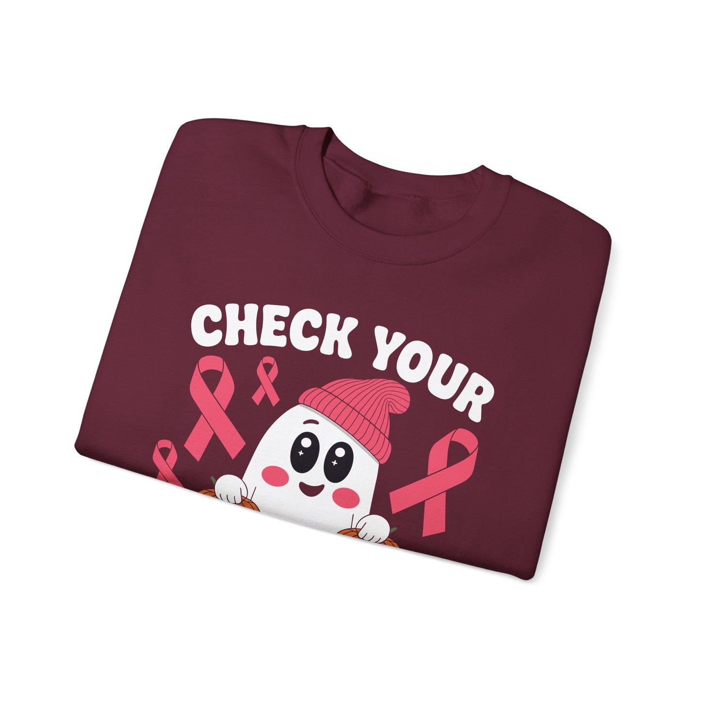 Breast Cancer Halloween Boo Ghost Check Your Pumpkins Womens Sweatshirt