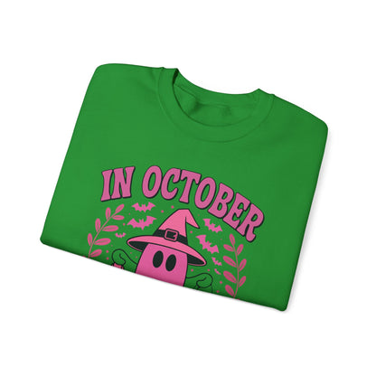 In October We Wear Pink Breast Cancer Awareness Halloween Sweatshirt