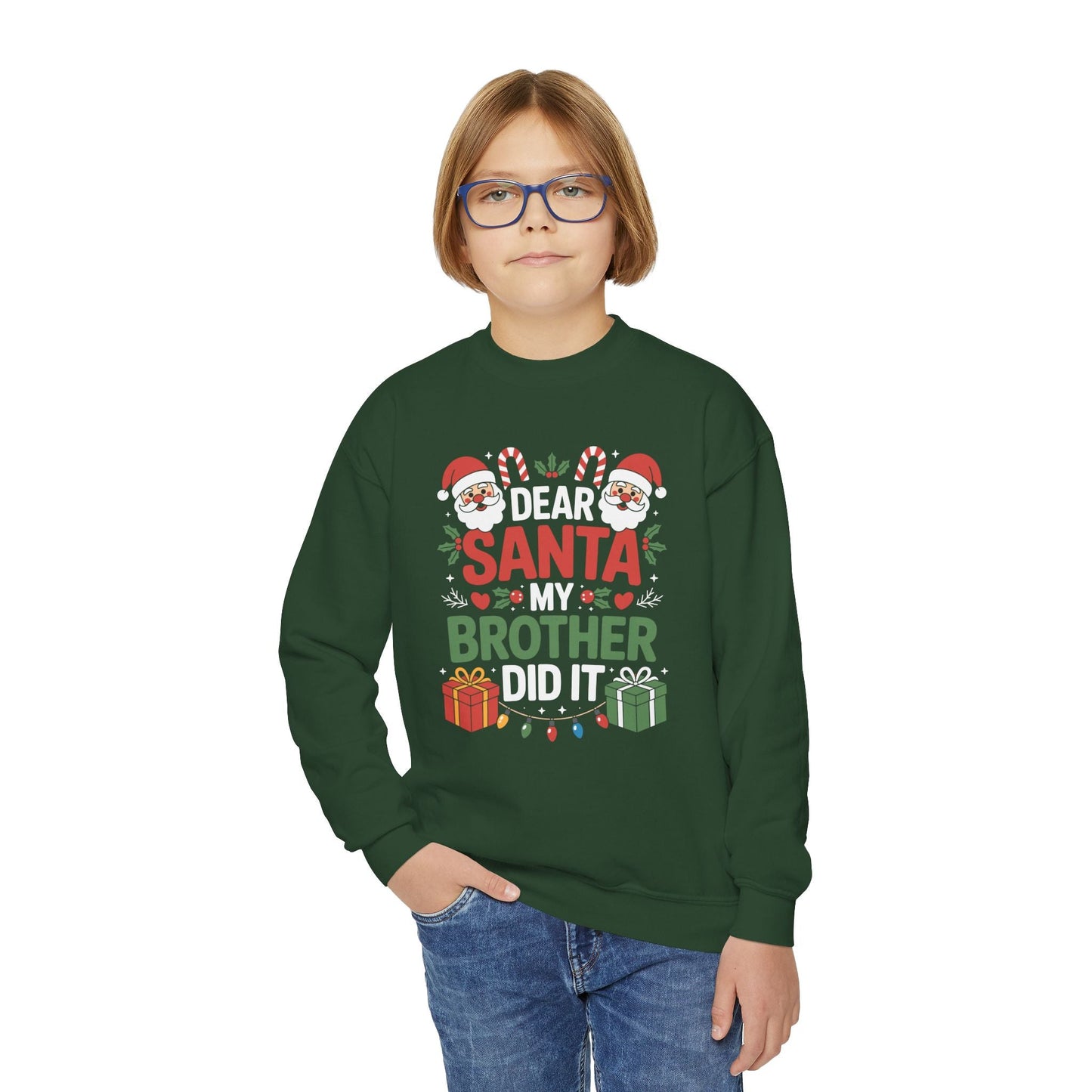 Dear Santa My Brother Did It Funny Christmas Boys Girls Kids Sweatshirt