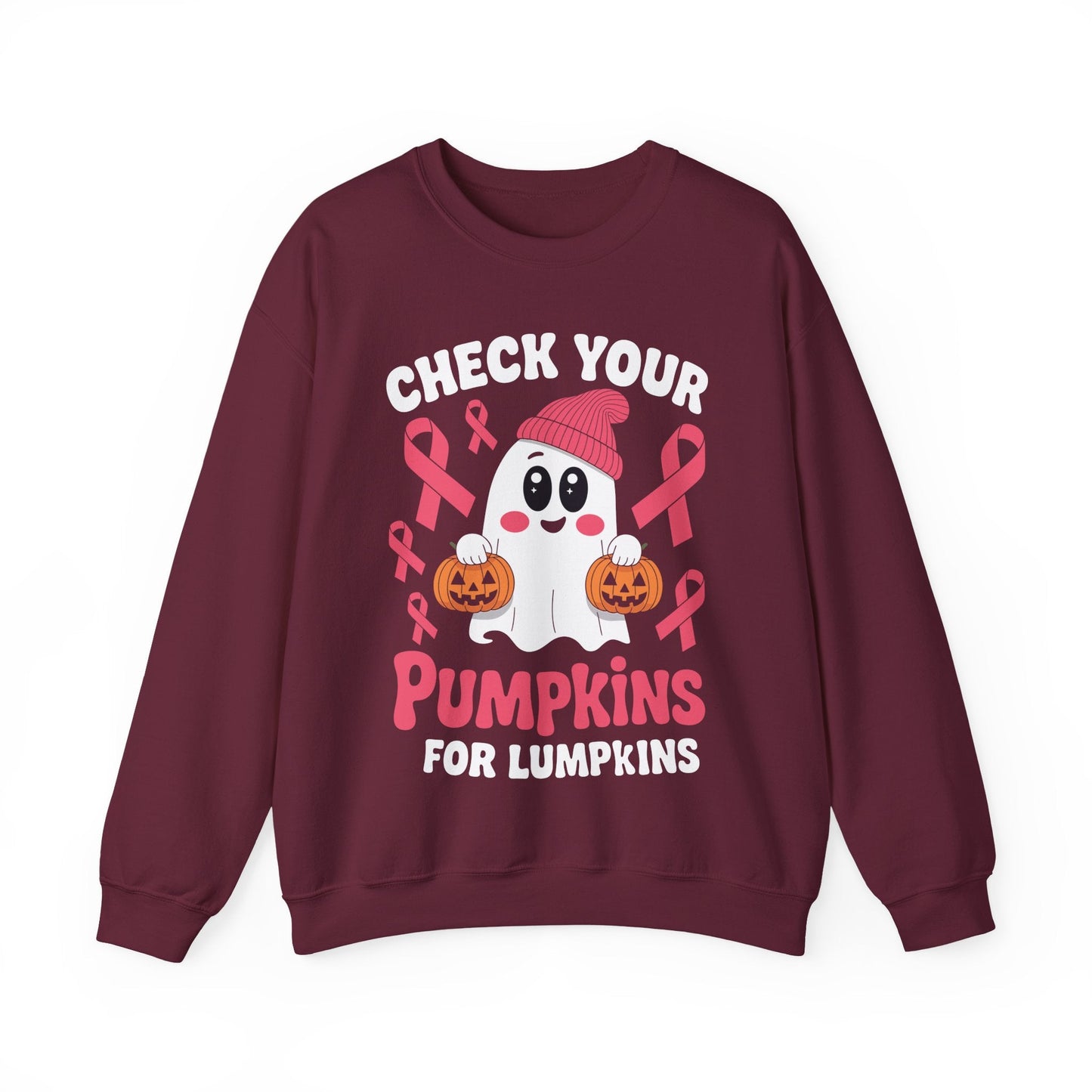 Breast Cancer Halloween Boo Ghost Check Your Pumpkins Womens Sweatshirt