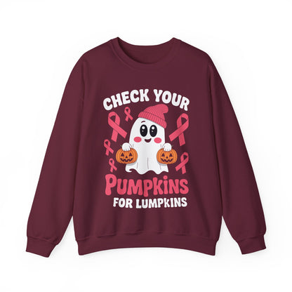Breast Cancer Halloween Boo Ghost Check Your Pumpkins Womens Sweatshirt