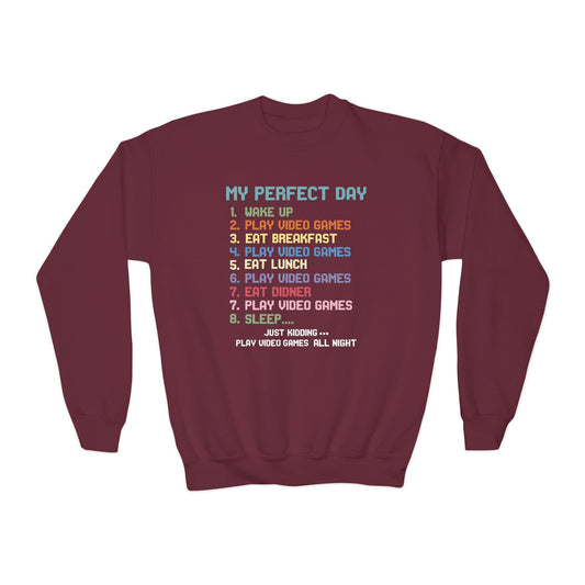 My Perfect Day Play Video Games Funny Gamer Kids Sweatshirt