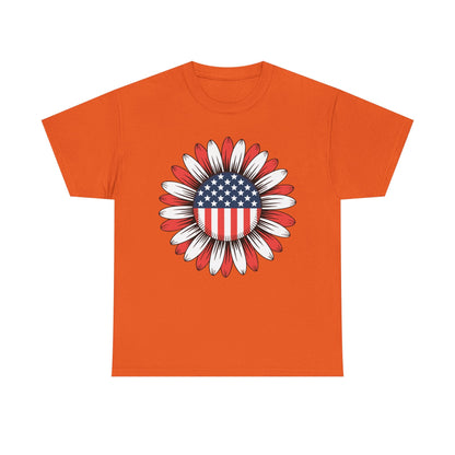Sunflower American Flag 4th of July Women Men Merica USA T-Shirt