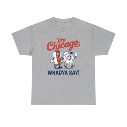 Hey Chicago Whadya Say Baseball and Hot Dog 4th of July Men Women T-Shirt