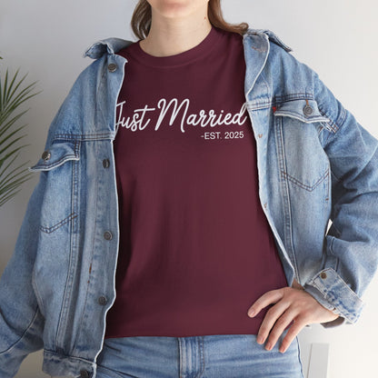 Just Married 2025 Honeymoon Wedding Couples Fiancee T-Shirt