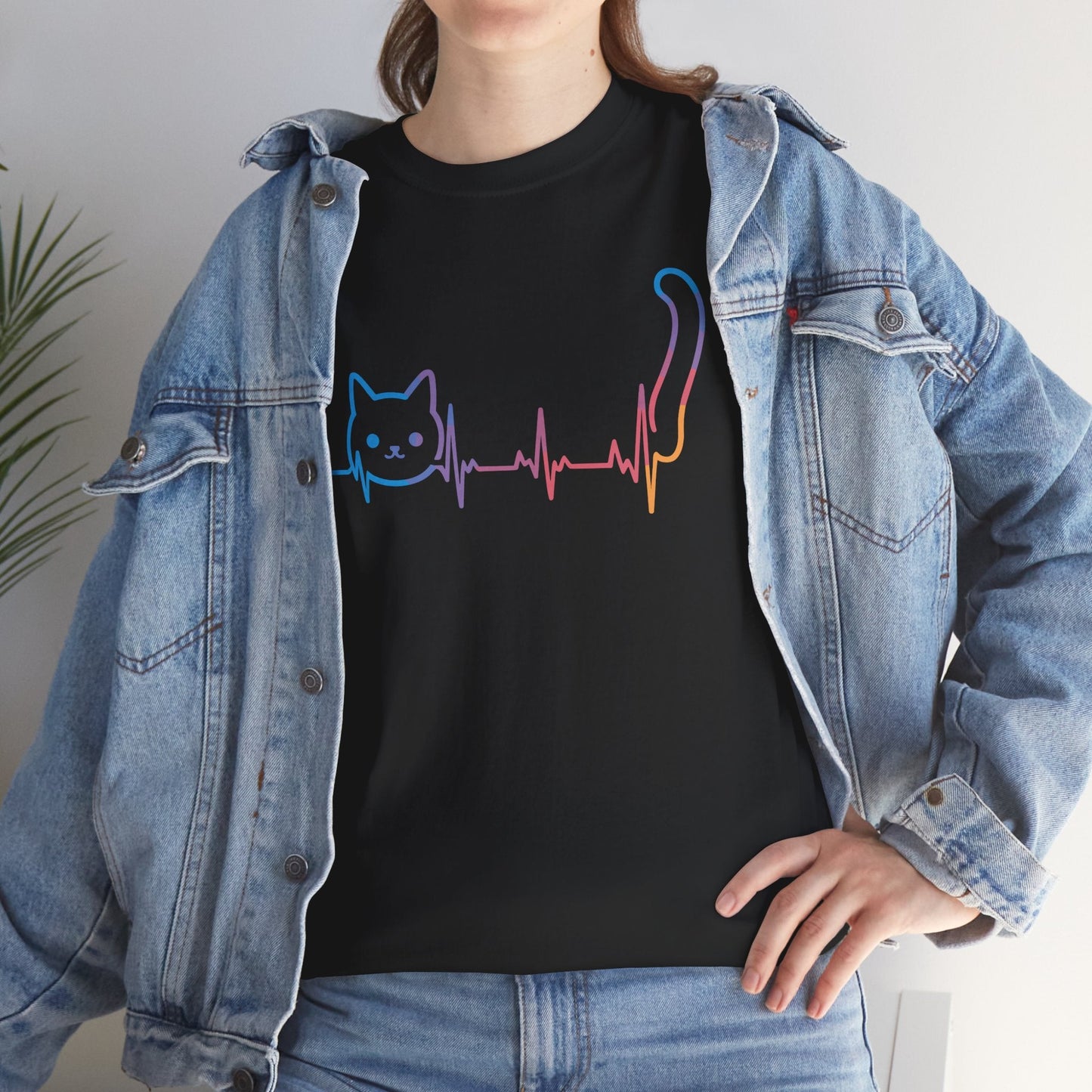 Heartbeat Cat Lover Animal Silhouette Cute Cat T-Shirt