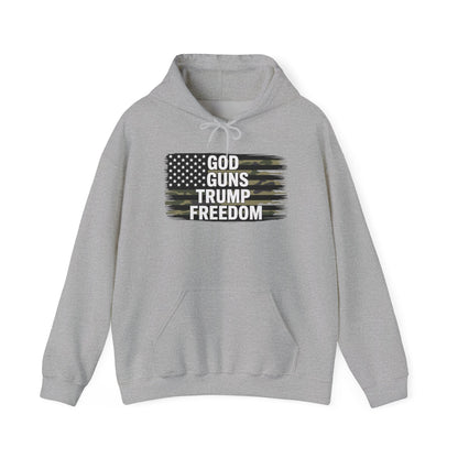 God Guns Trump Freedom Funny Camouflage Pro Gun USA Flag Hoodie