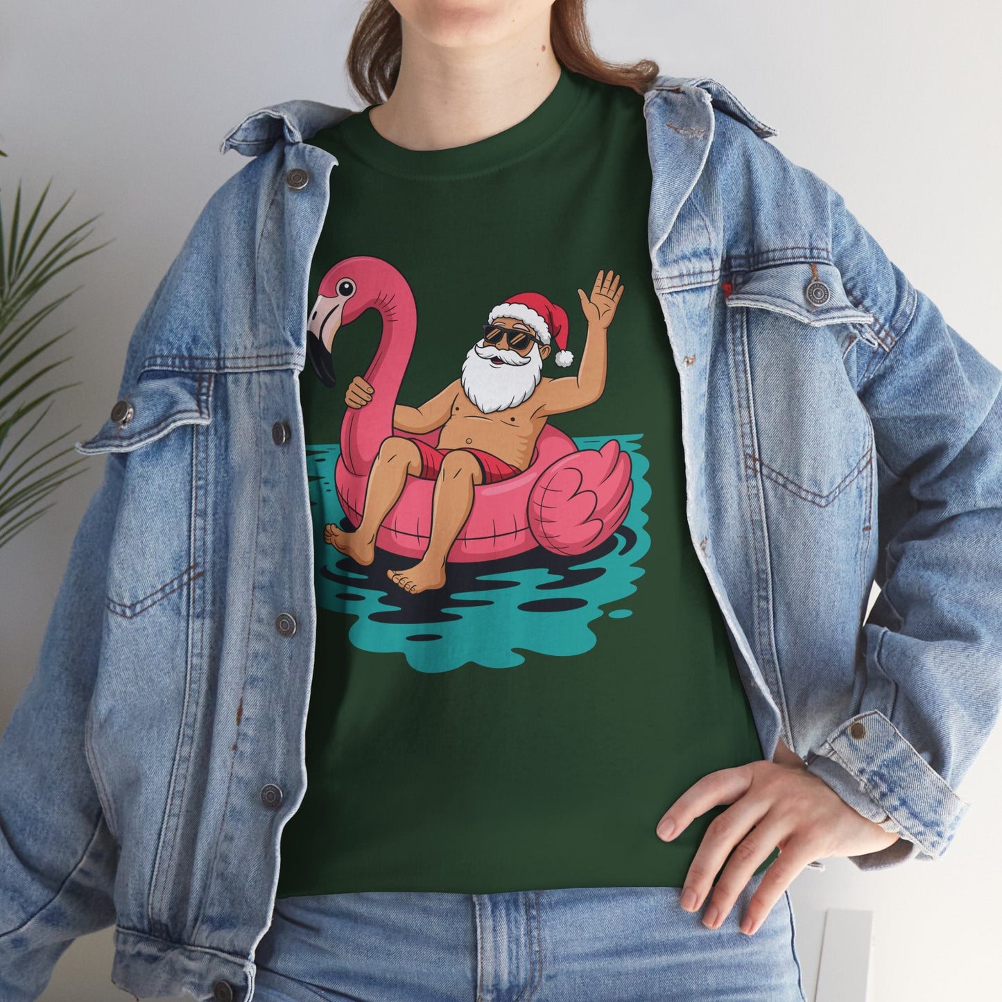 Santa Flamingo Floatie Funny Christmas In July Summer Xmas T-Shirt