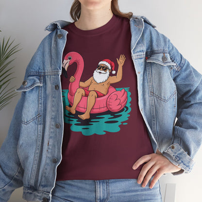 Santa Flamingo Floatie Funny Christmas In July Summer Xmas T-Shirt