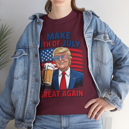 Funny Trump Make 4th Of July Great Again Drinking Beer T-Shirt