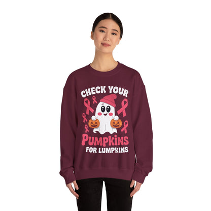 Breast Cancer Halloween Boo Ghost Check Your Pumpkins Womens Sweatshirt