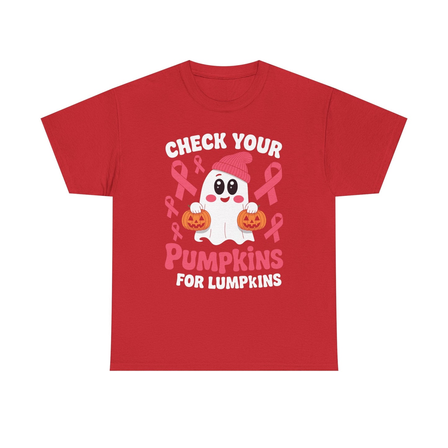 Breast Cancer Halloween Boo Ghost Check Your Pumpkins Womens T-Shirt