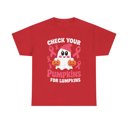Breast Cancer Halloween Boo Ghost Check Your Pumpkins Womens T-Shirt