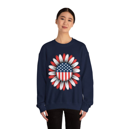 Sunflower American Flag 4th of July Women Men Merica USA Sweatshirt