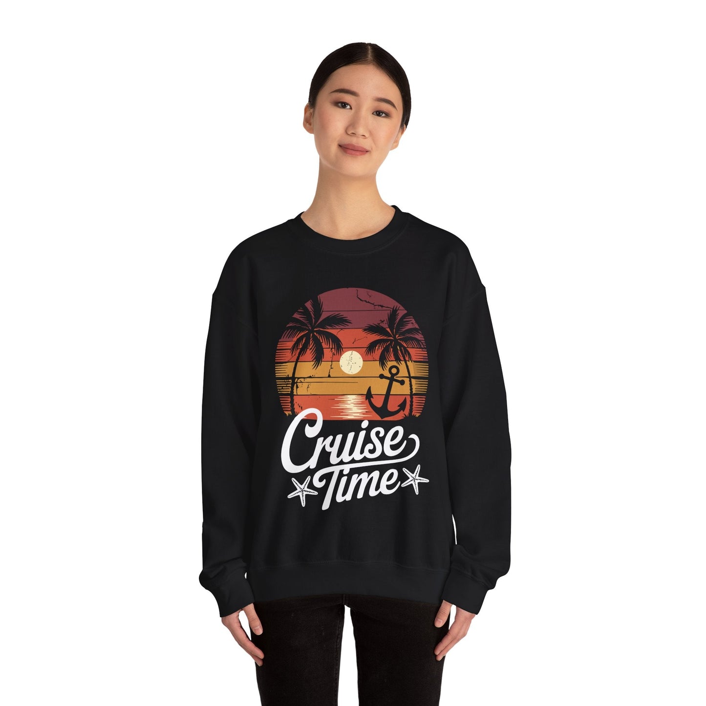 On Cruise Time Coconut Tree Graphic Summer Vacation Cruising Sweatshirt