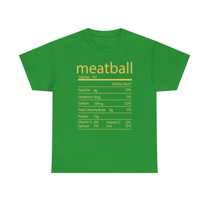 Meatball Nutrition Facts Funny Thanksgiving Christmas T-Shirt