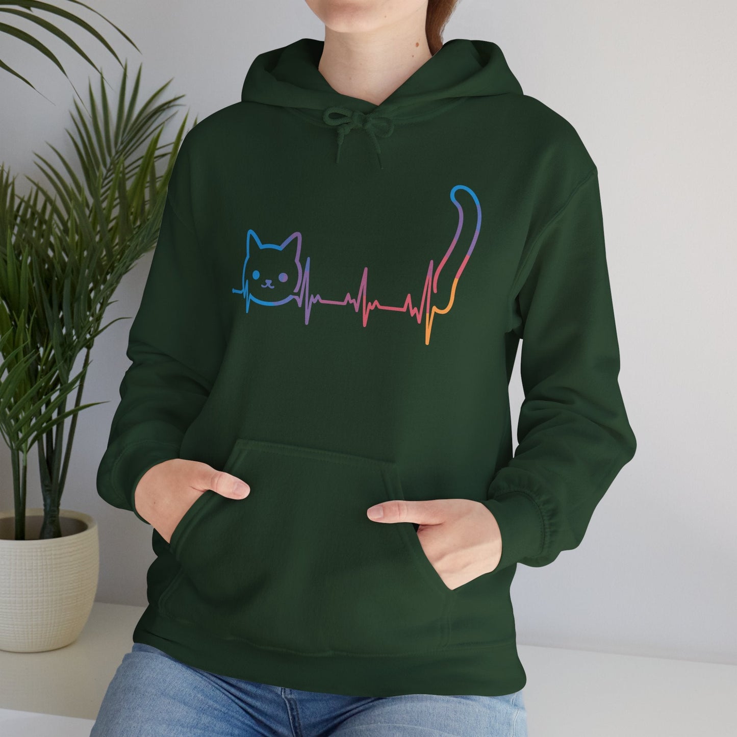 Heartbeat Cat Lover Animal Silhouette Cute Cat Hoodie