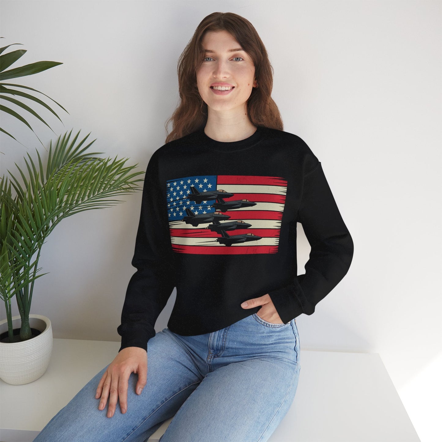 Vintage American Flag USA Fighter Jets 4th of July Patriotic Sweatshirt