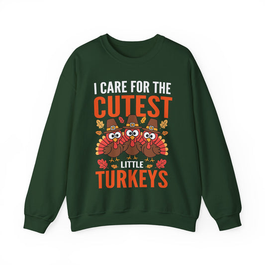 Care For Little Turkeys Nurse Fall Thanksgiving Scrub Top Sweatshirt