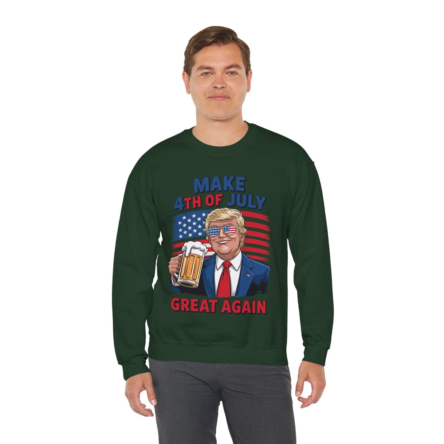 Funny Trump Make 4th Of July Great Again Drinking Beer Sweatshirt