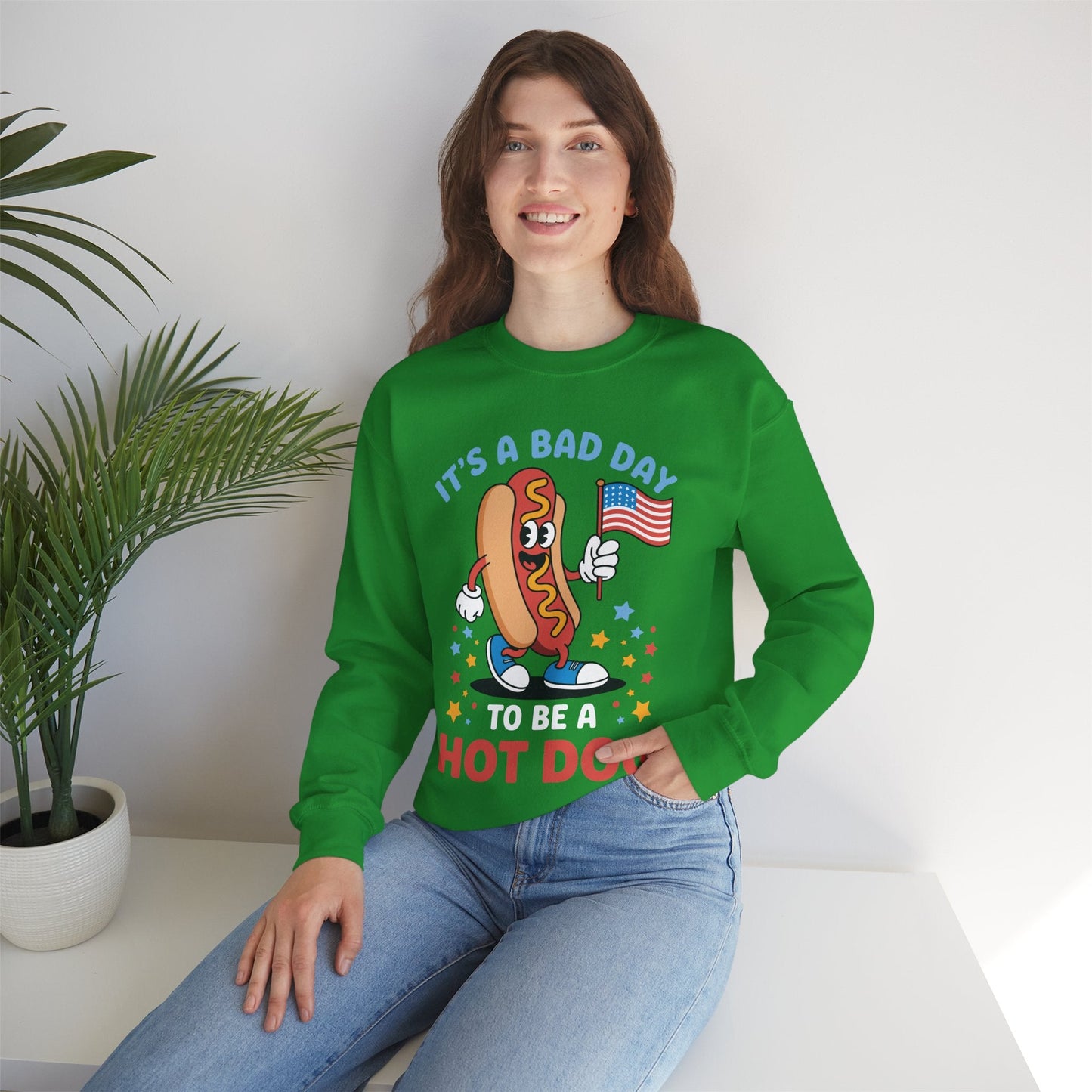 Its A Bad Day To Be A Hot Dog Funny meme HotDog usa flag Men Women Sweatshirt