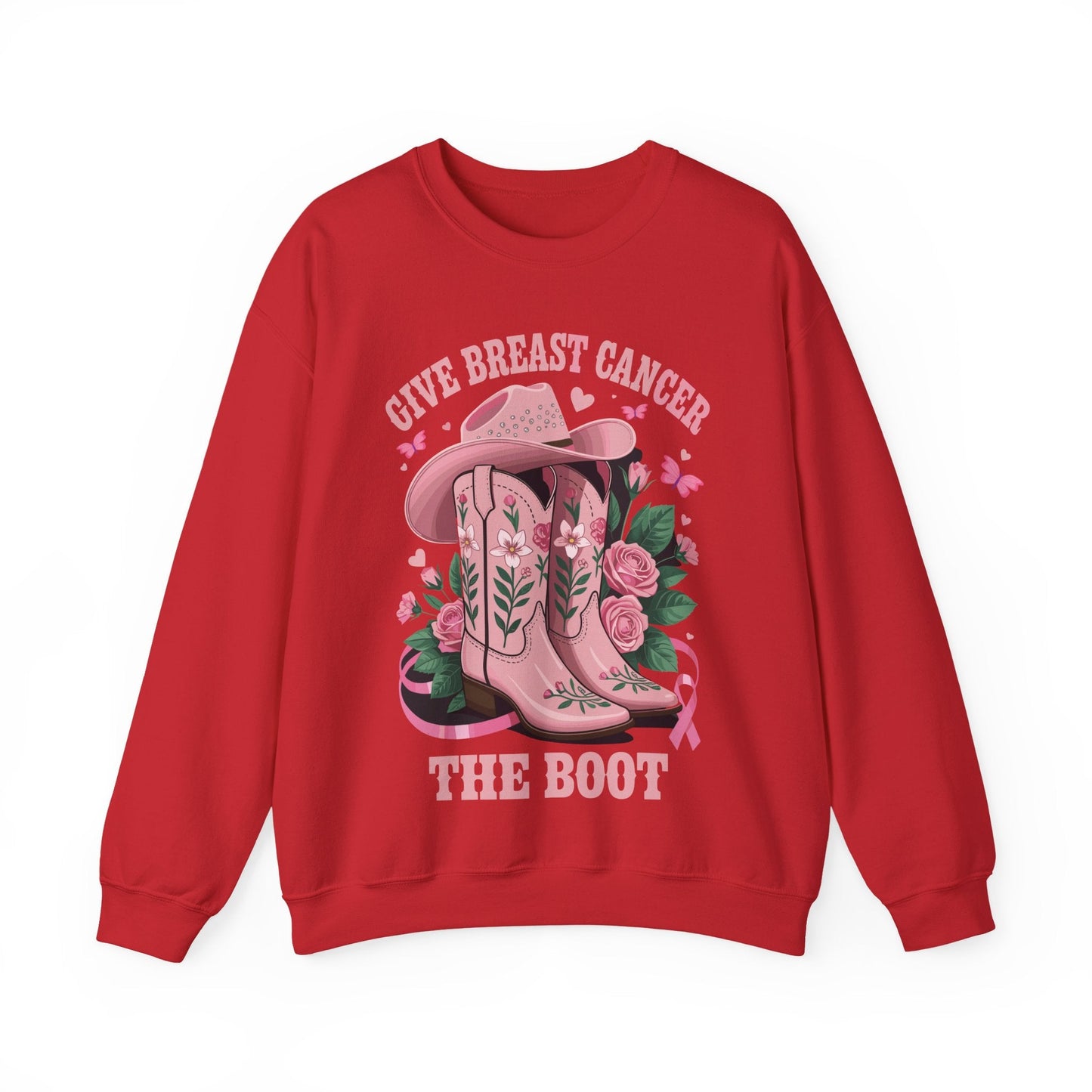 Give Breast Cancer The Boot Cowgirl Cancer Awareness Ribbon Sweatshirt