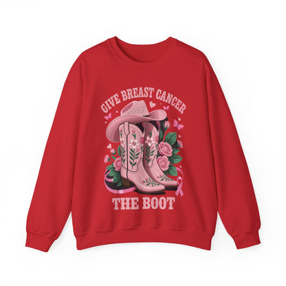 Give Breast Cancer The Boot Cowgirl Cancer Awareness Ribbon Sweatshirt
