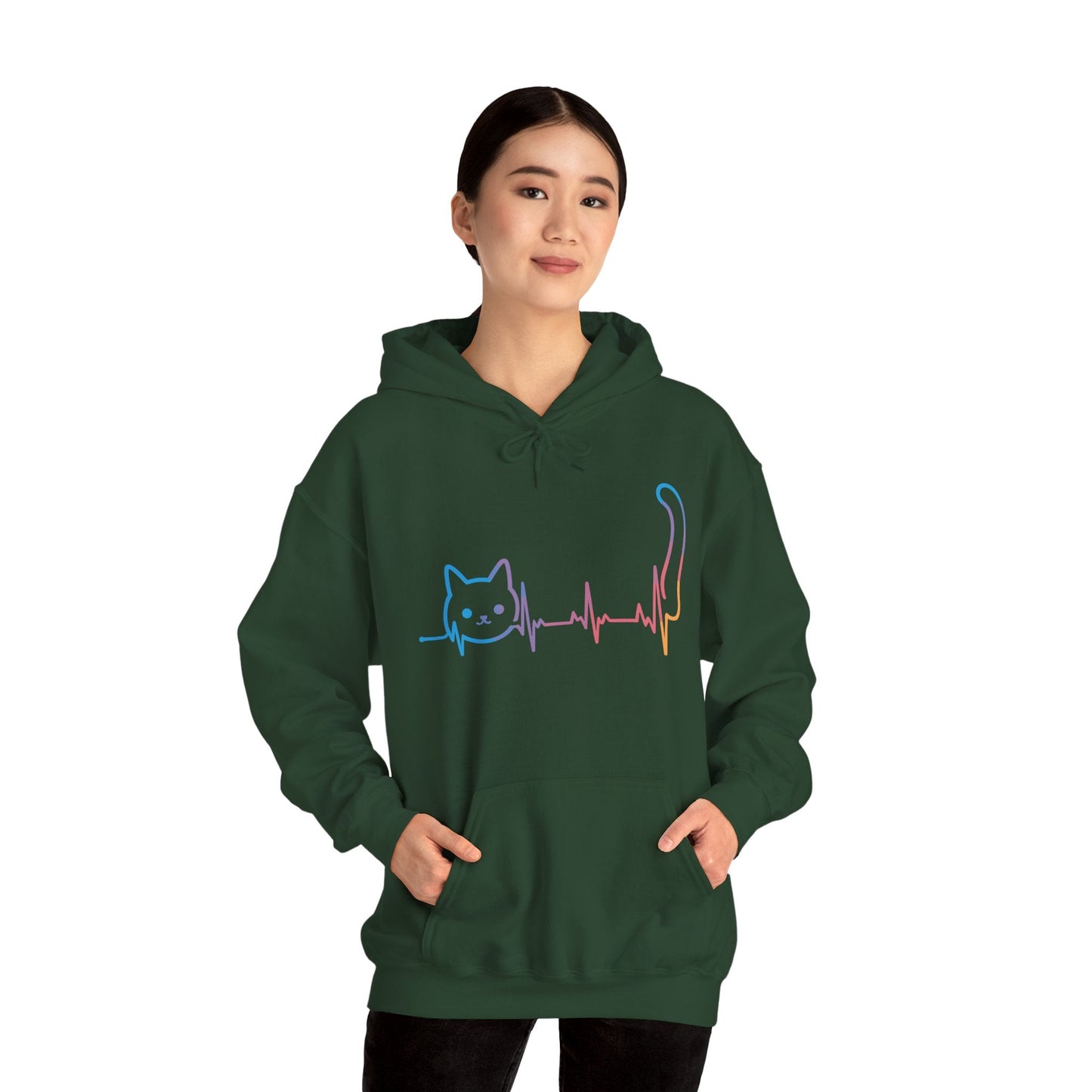 Heartbeat Cat Lover Animal Silhouette Cute Cat Hoodie