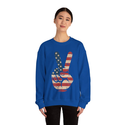 USA Flag Peace Sign Hand 4th of July Patriotic Men Boys Sweatshirt