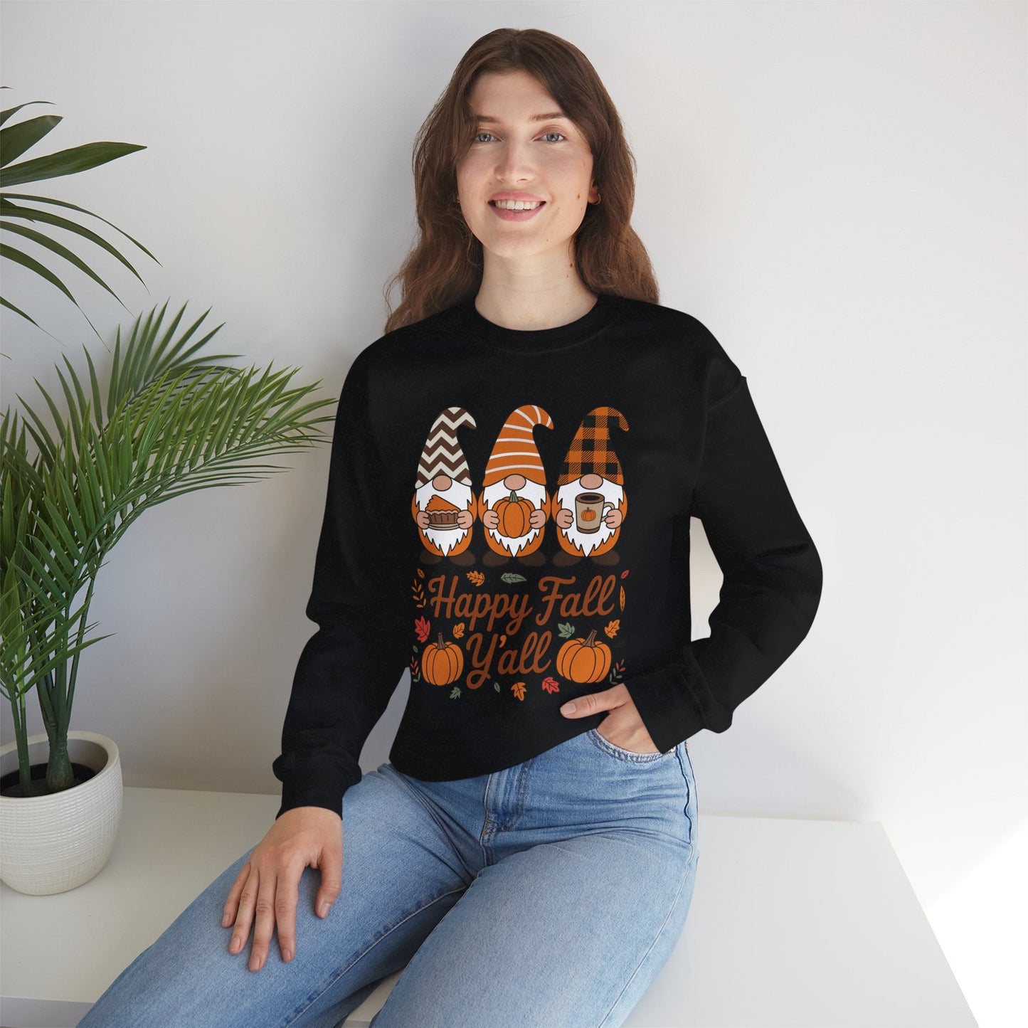 Happy Fall Y'all Gnome Pumpkin Autumn Thanksgiving Men Women Sweatshirt