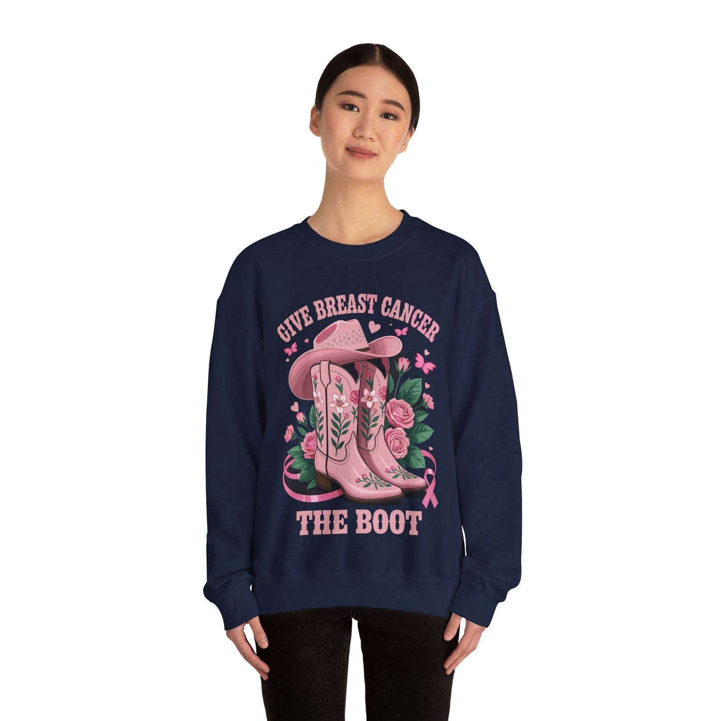 Give Breast Cancer The Boot Cowgirl Cancer Awareness Ribbon Sweatshirt