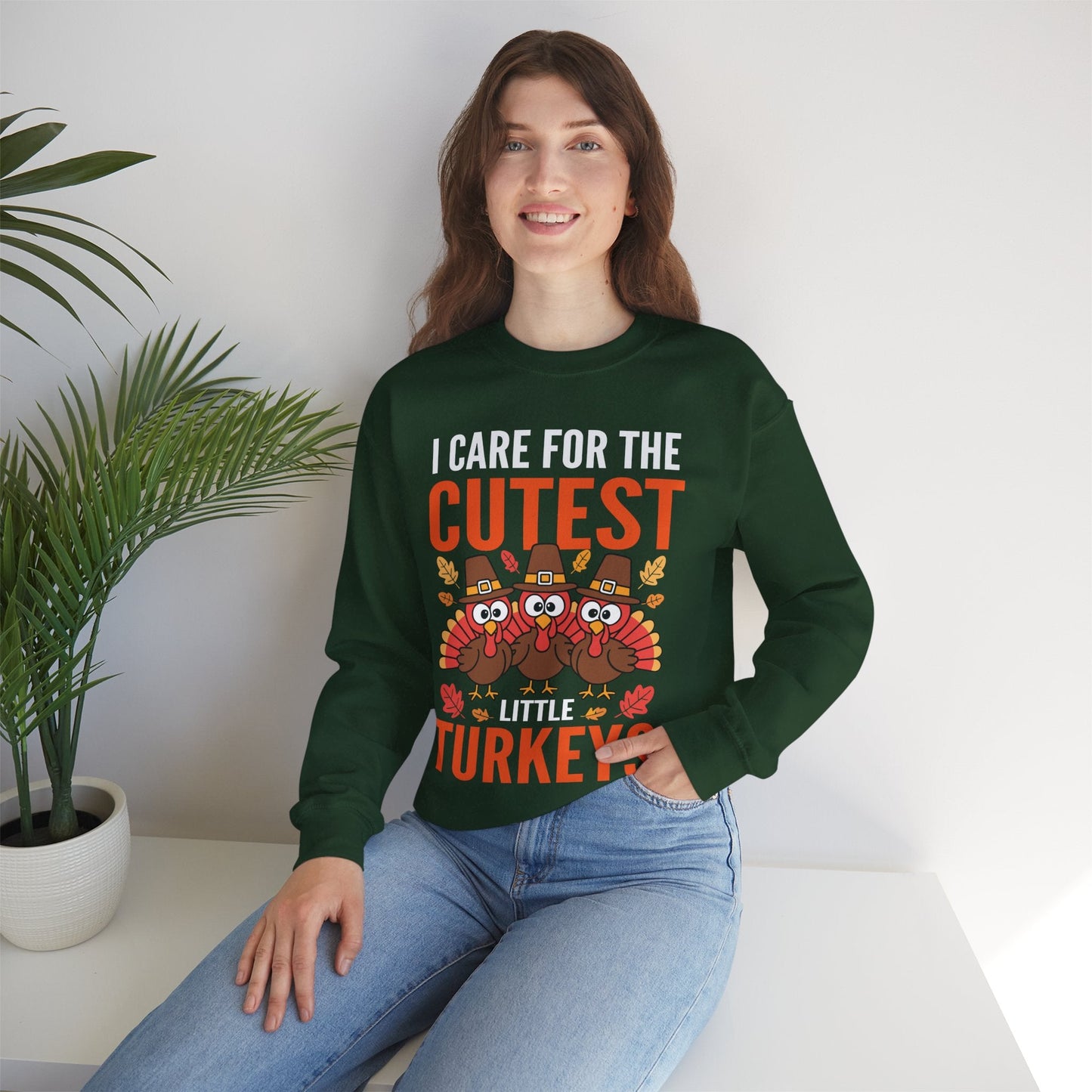 Care For Little Turkeys Nurse Fall Thanksgiving Scrub Top Sweatshirt