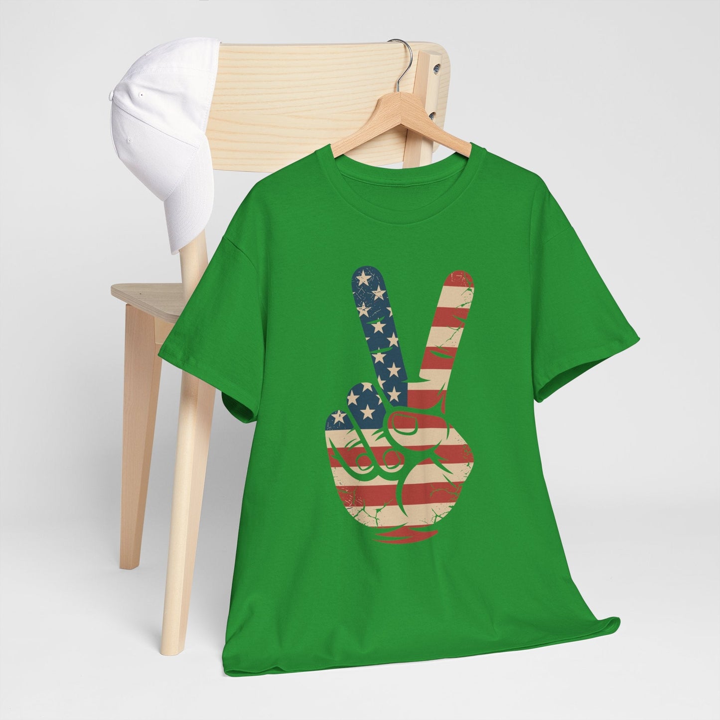 USA Flag Peace Sign Hand 4th of July Patriotic Men Boys T-Shirt
