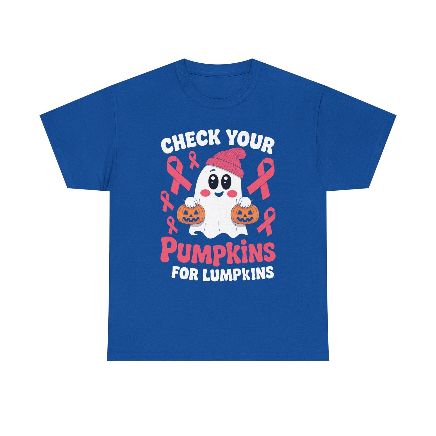 Breast Cancer Halloween Boo Ghost Check Your Pumpkins Womens T-Shirt