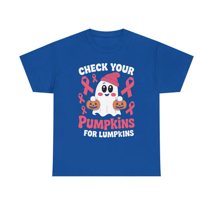 Breast Cancer Halloween Boo Ghost Check Your Pumpkins Womens T-Shirt