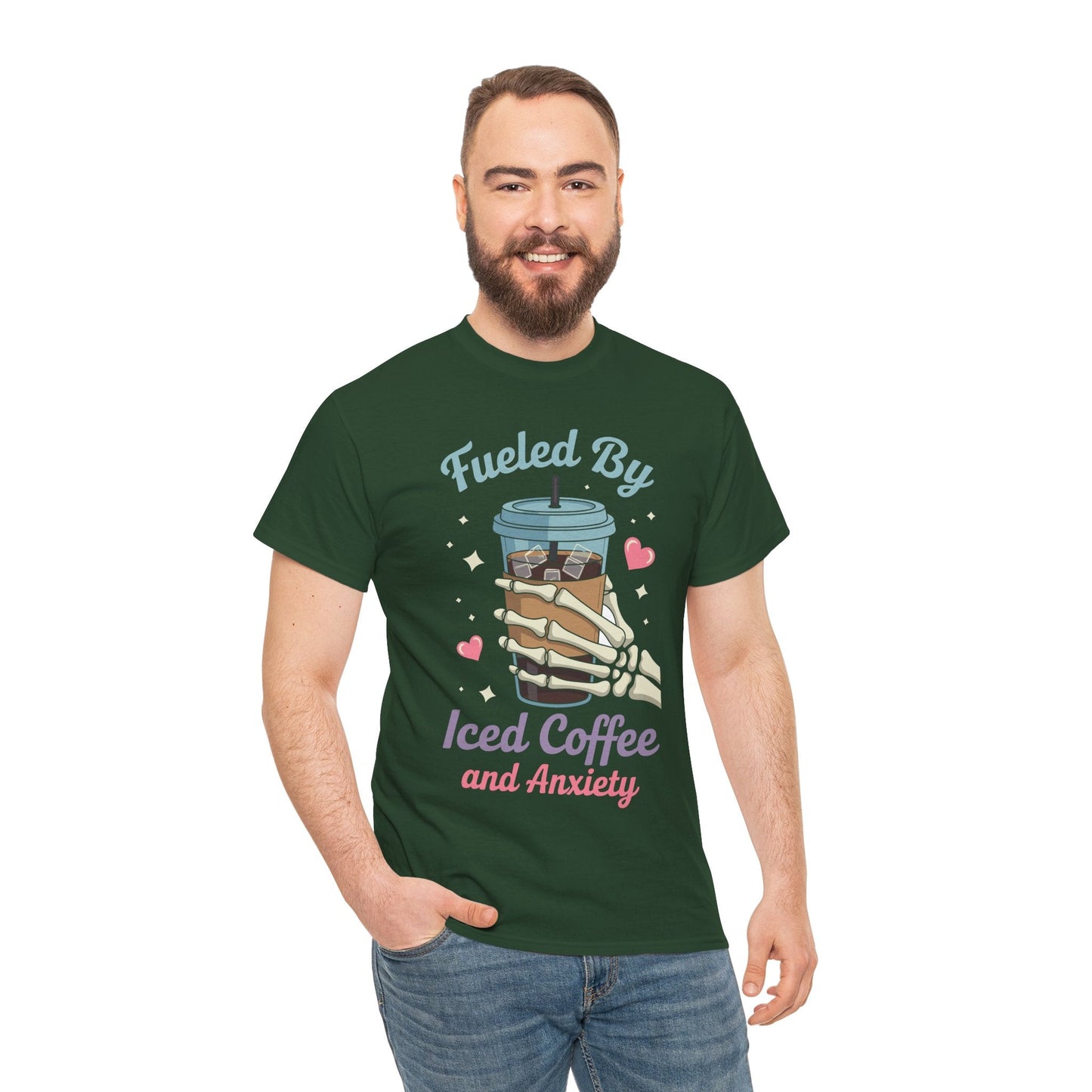 Fueled by Iced Coffee and Anxiety Funny Coffee Lover T-Shirt