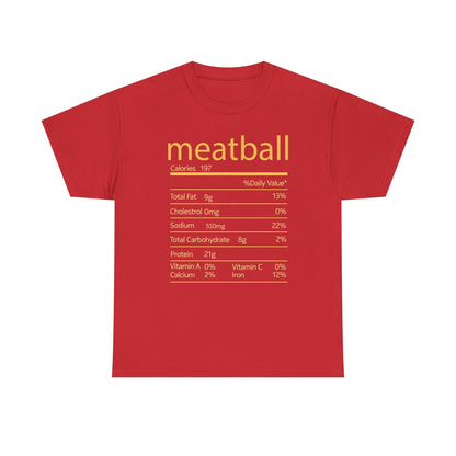 Meatball Nutrition Facts Funny Thanksgiving Christmas T-Shirt