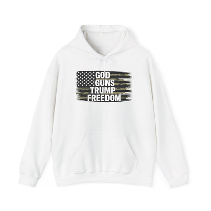 God Guns Trump Freedom Funny Camouflage Pro Gun USA Flag Hoodie