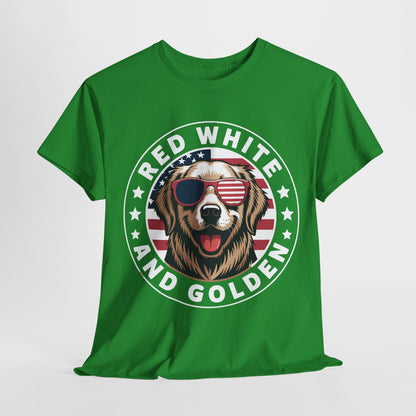 Red White Golden Retriever American Flag 4th of July Gift T-Shirt