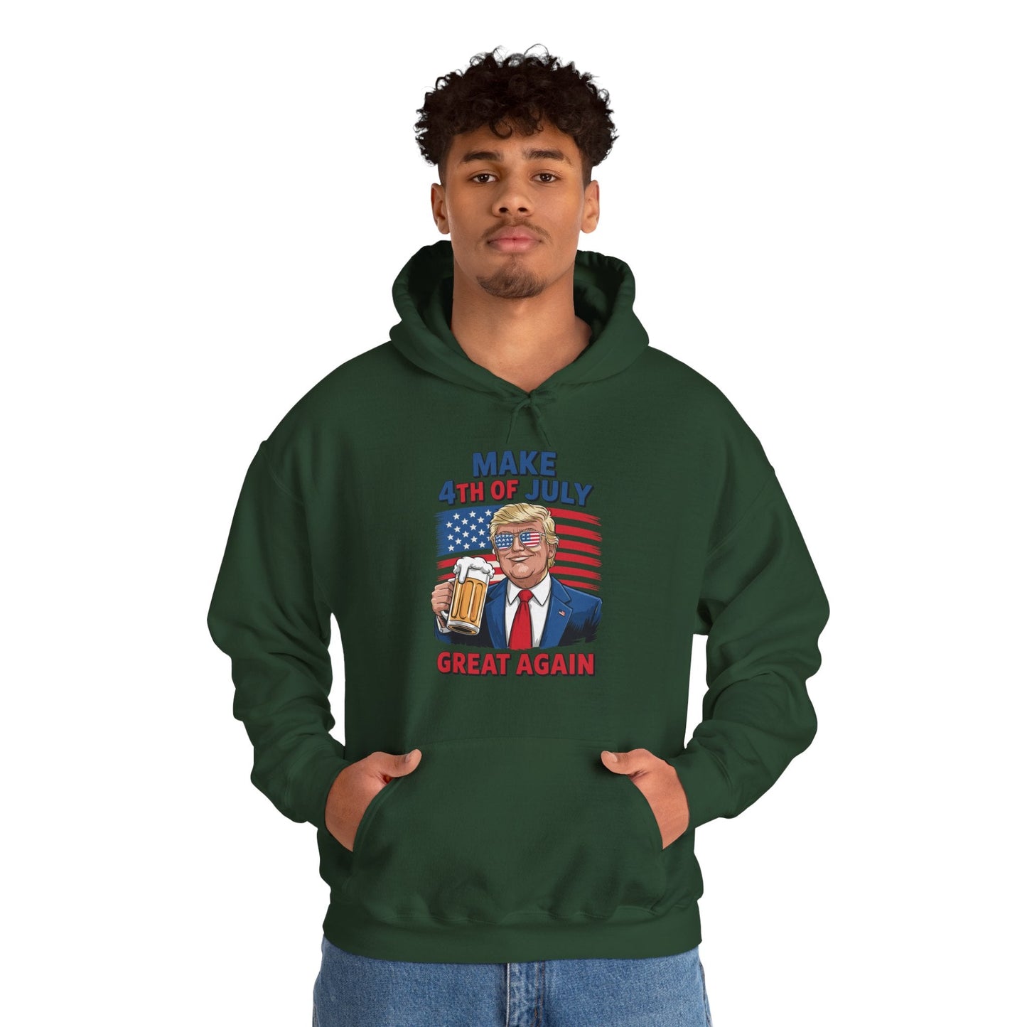 Funny Trump Make 4th Of July Great Again Drinking Beer Hoodie