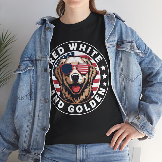 Red White Golden Retriever American Flag 4th of July Gift T-Shirt